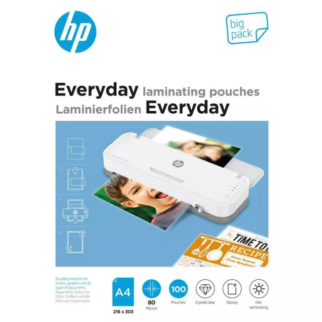 100er Multipack HP Laminierfolie DIN A4 80 micron glänzend 100 St.