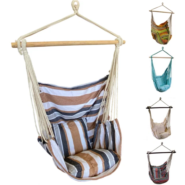 Sedia Amaca In Macramè Con Sedile, Amaca Con Corde Di Cotone E Fiocchi Per Interno Ed Esterno Nero - Foto 11