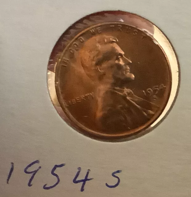 1954-S Copper Lincoln Wheat Penny Cent Uncirculated Red 1 Cent BU