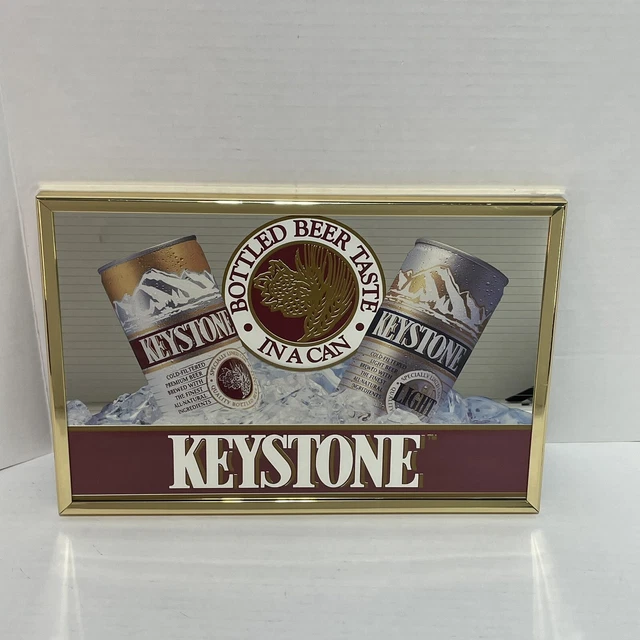 Vintage 1990 Keystone "Bottled Beer Taste In A Can" Framed Mirror Sign Bar 15X10