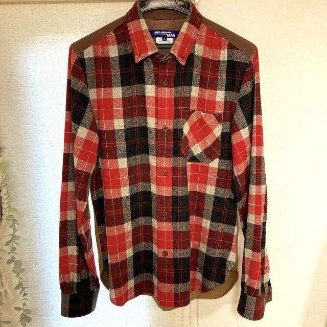 Comme des Garçons Junya Watanabeman Switching Wool Shirt Size S Red Made inJapan