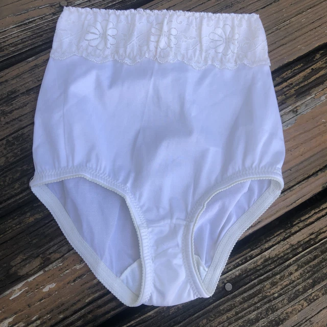 WHITE NYLON GRANNY Panty S Underwear Sissy Brief Lace Intimate