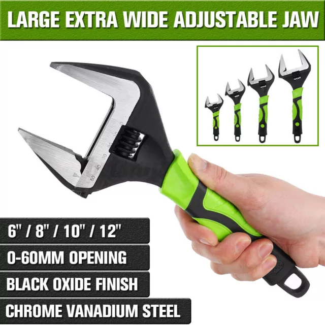 Adjustable Extra Wide Jaw Wrench Spanner 6" 8" 10" 12" Heavy Duty 0-60MM Opening