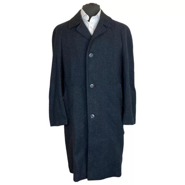 Vintage Crombie Cloth Coat 40R Dark Blue Check Wool Jackson Tailor 40”