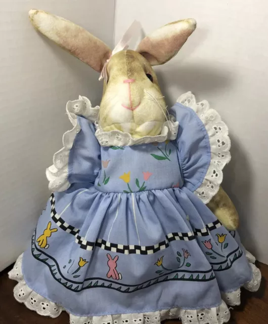 Vintage Overly Raker Bunny Rabbit Plush Primitive Spring Easter W/Dress Cottage