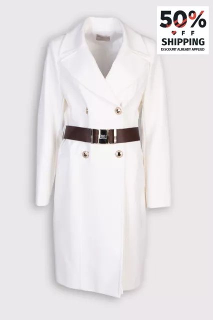 RRP€211 RINASCIMENTO Coat Size M White Belted Double Breasted Made in Italy