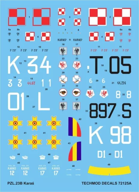 Pzl 23 A/B Karas Aufkleber-Set (Polnisch & Rumänisch Af Mkgs) #72125 1/72...