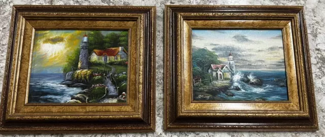 beautiful oil hand painting 8 by 10, both light houses and well preserved