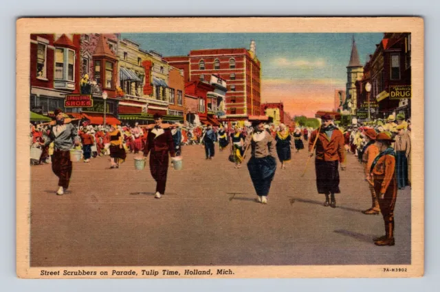 Holland MI-Michigan, Street Scrubbers on Parade, Vintage c1954 Postcard