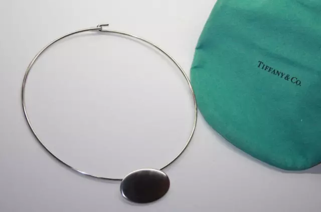 Tiffany & Co. Sterling Silver Modern Oval Tag Pendant Choker Necklace [083GRA]