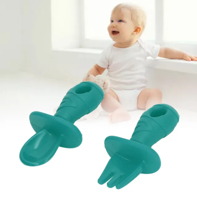 Cuchara tenedor de silicona para entrenamiento de alimentación complementaria para bebés (verde) para niños