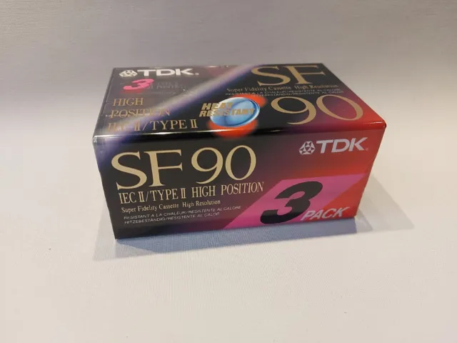 3x TDK SF90 cassetta audio vuota cromata nastro 90 minuti nuovo sigillato stock 3