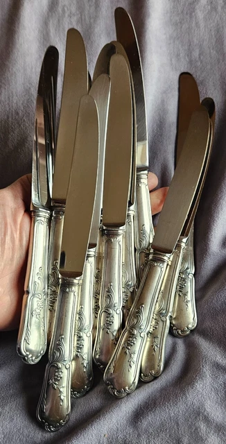 12 Couteaux De Table François Frionnet Style Louis XV - Métal Argenté - Lot Complet Avec écrin