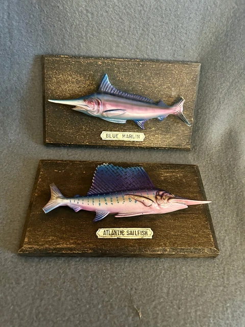 Mini Game Fish plaques Blue Marlin Sailfish Fishing Vintage mid century 1960s