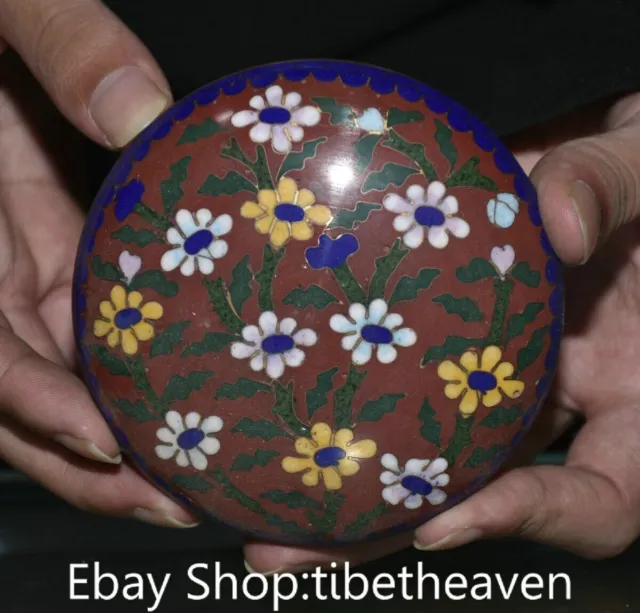 3.8" Rare Old Chinese Cloisonne Copper Dynasty Palace Flower Jewelry Box
