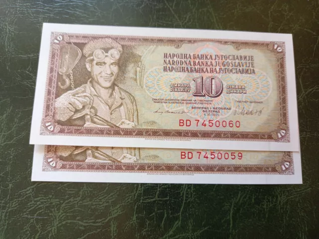 JUGOSLAWIEN 10 Dinara Banknote 1981, 2 Stk