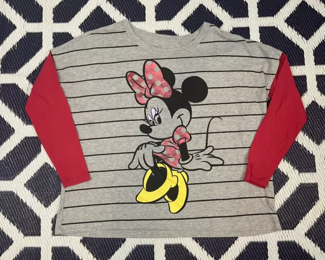 Disney Minnie Mouse 3/4 Sleeve Top Shirt Juniors Size Large (11-13) Gray/Red