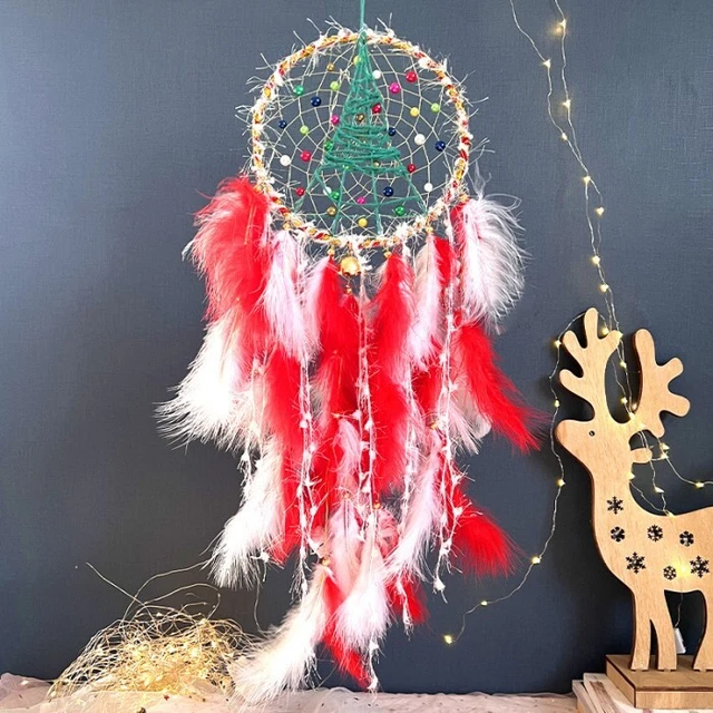 Christmas Red Dreamcatcher Hanging Decoration Feather Wind Chime Creative Gift