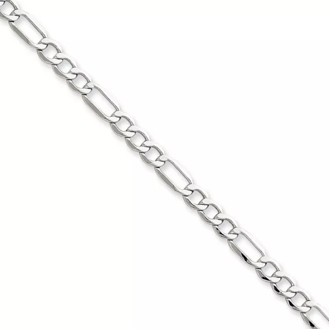 14k White Gold 4.4mm Semi-Solid Figaro Bracelet; 7 inch with Lobster Clasp