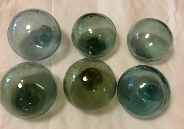 JAPANESE GLASS FISHING float buoy ball Green vintage used set of 6