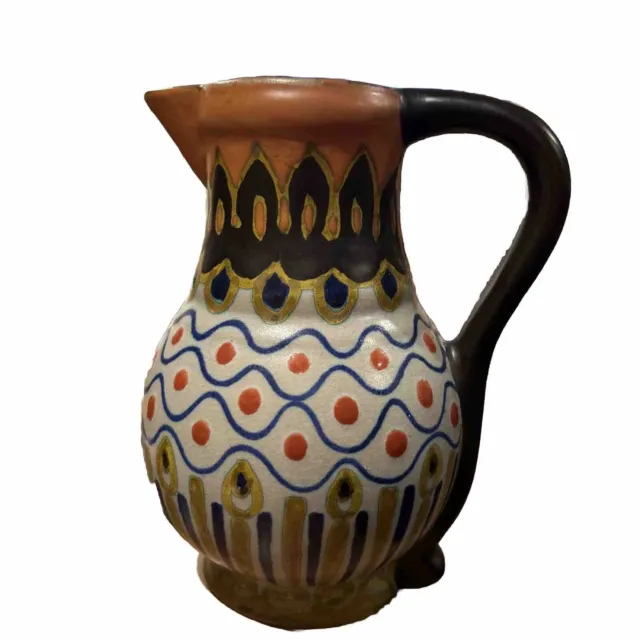 Antique Borgu Gouda Holland Art Pottery 6.75”Signed Pitcher Creamer Vase Nice!