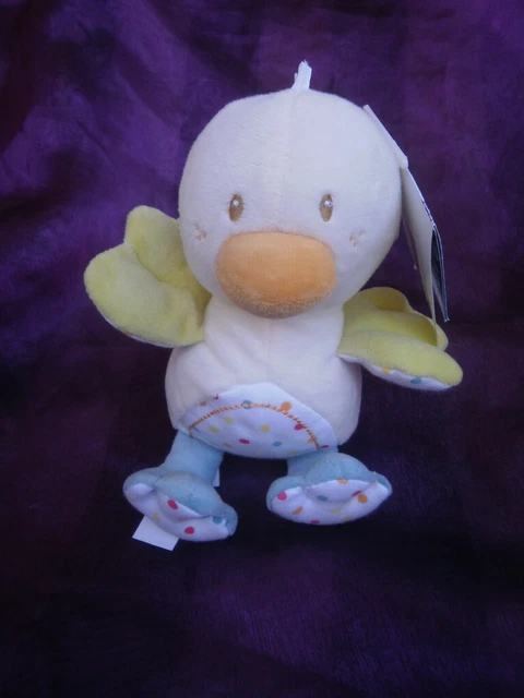 Doudou oiseau poussin canard blanc jaune bleu pois  SUCRE D'ORGE