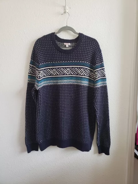 Fair Isle Birdseye Knitted Cotton Mens Merona Pullover Sweater size XL