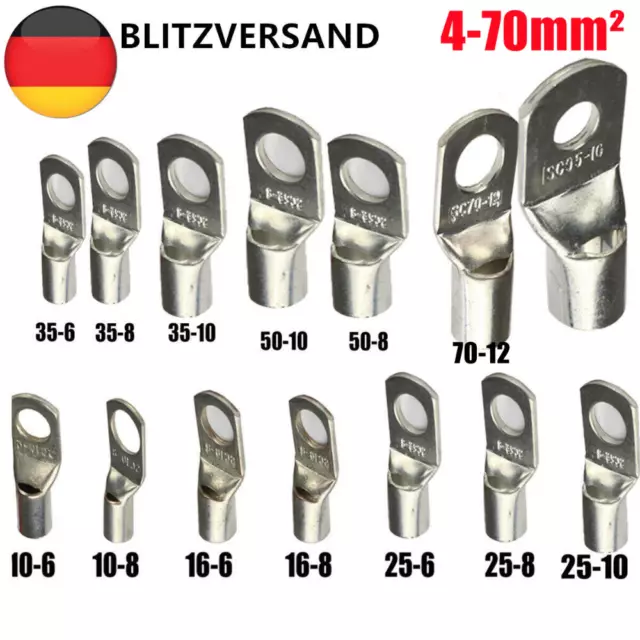 5/10x Ringkabelschuhe Blank M6-M12 0,5 - 50 mm² Ringösen Kabelschuhe unisoliert