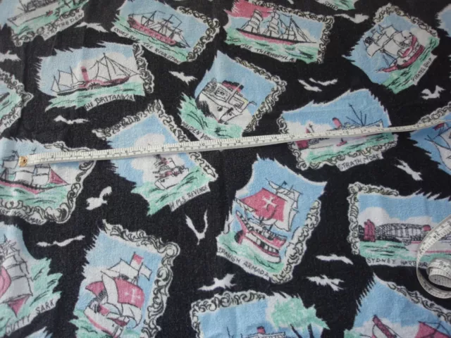 Vintage 60s Reclaimed towelling fabric - ship design  34"W x 48"L approx.  No.1