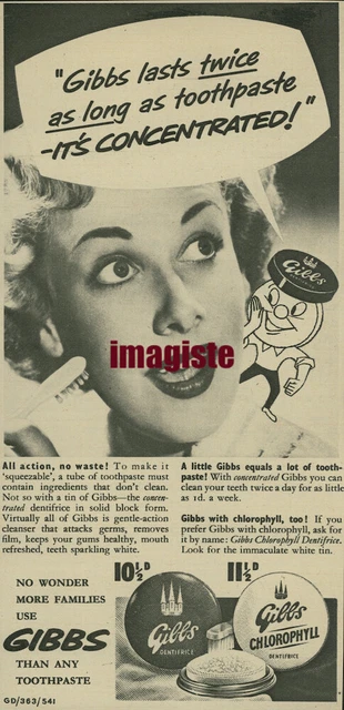 ORIGINAL VINTAGE BRITISH Ad (1954): Gibbs Toothpaste $15.00 - PicClick AU