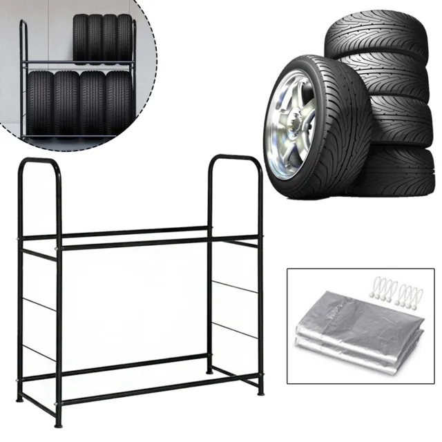 Estantería para neumáticos soporte para neumáticos 8 neumáticos estantería de almacenamiento estantería de taller con funda protectora #7