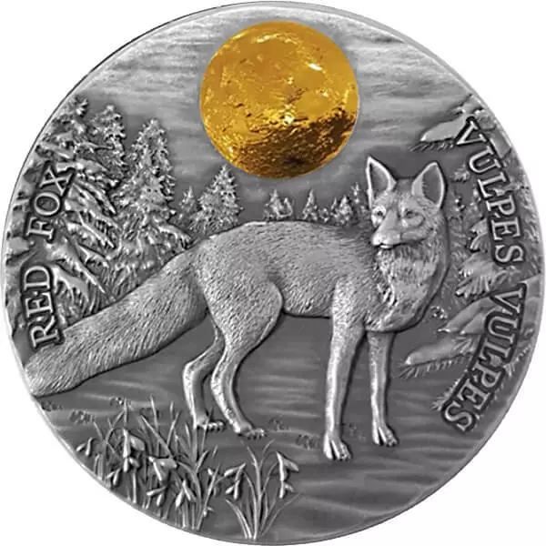 Red Fox Wildlife in the Moonlight Silver Coin 2 Cedis Republic of Ghana 2021