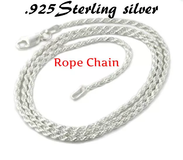 .925 SILVER STERLING Chain Necklace Italy Solid S Diamond Cut Rope Men ...