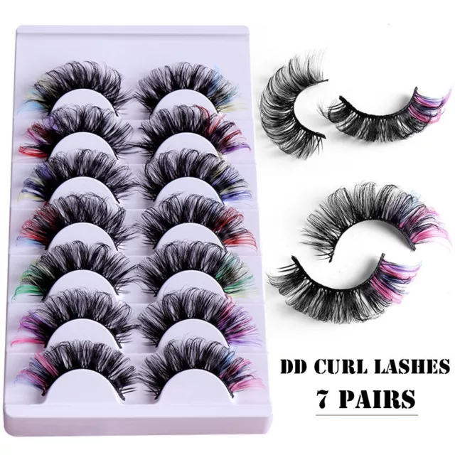 Eyelashes Mix Pink Blue False Eyelahes DD Curl Mixed 8D Mink Lashes 7 Color