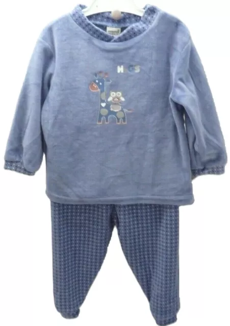 Outfitter pyjama velours bleu motif girafe hibou / pois bébé 18 mois