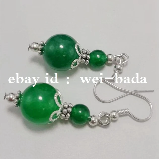 Delicate 6/12mm Green Jade Round Gemstone Bead Earrings