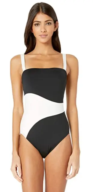 Proenza L70158 Women Black Schouler  Block Bandeau One-Piece Swimsuit Size S