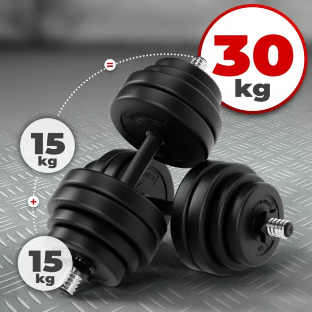 Physionics® Set di Manubri 30kg / 16 Dischi di Peso con 2 Barre Palestra Fitness