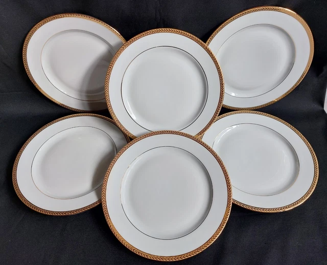 Service 6 assiettes dessert Bernardaud dorure porcelaine de Limoges blanche or