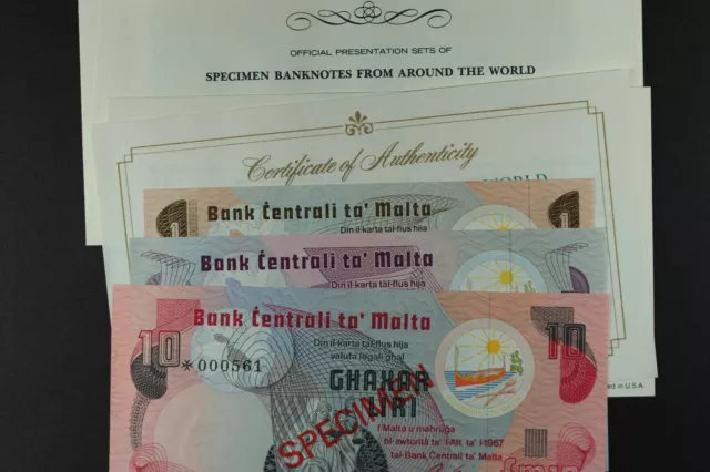 ND (1979) 1967 Malta Specimen 3 banknote set P-CS1 (P-34a-36a) ... UNC