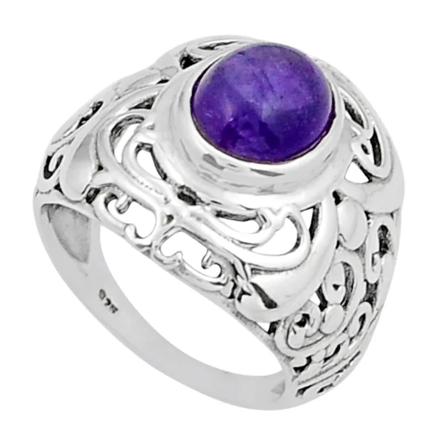4.47cts Solitaire Natural Purple Amethyst Oval 925 Silver Ring Size 7.5 Y19469