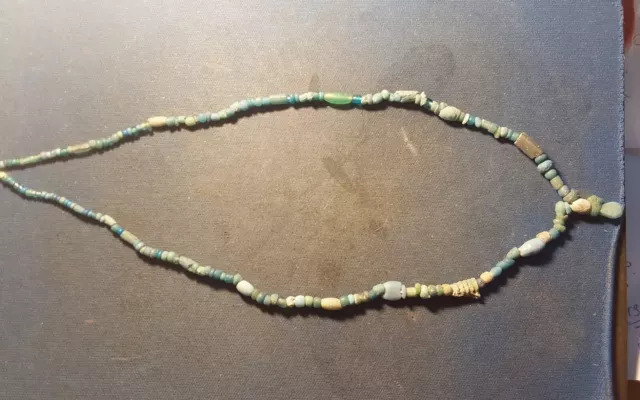 String  of rare  Roman  turquoise/blue  coloured glass beads circa 100-400 A.D.