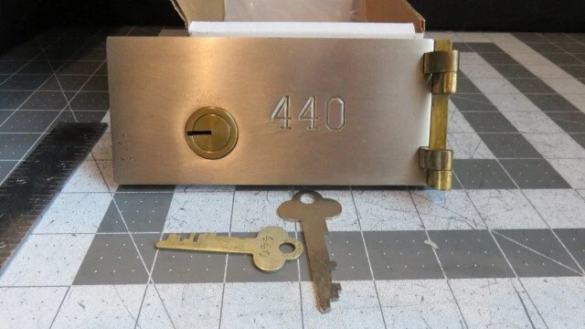 Antique L.L. Bates 1886 Safety Deposit Box Door, Hinges, 1 Op & 1 Guard Key #440