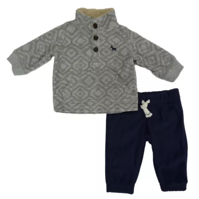 Carters Infant Boys 2-Piece Gray Fleece Sweatshirt & Blue Sweatpants Set
