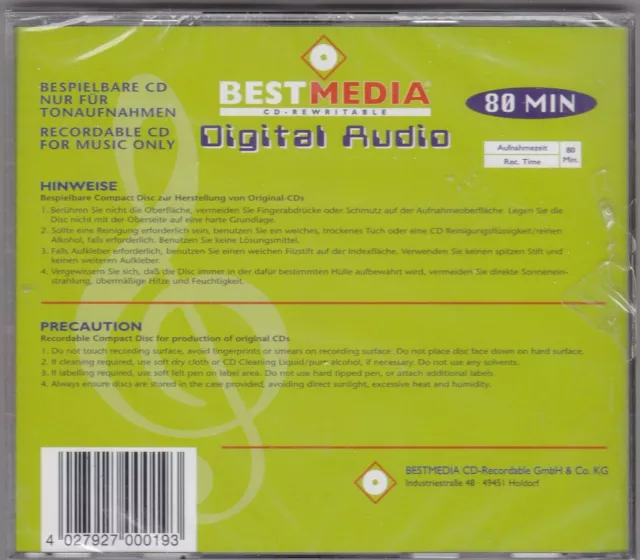 RARE BESTMEDIA CD-RW 80 AUDIO 80 min Blank CD-RW Digital Audio For Music Only 2