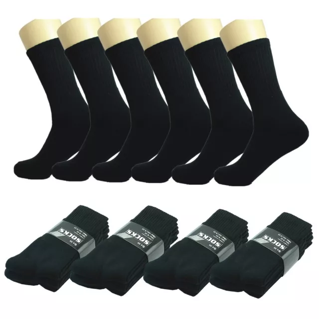 Wholesale Lot Solid Black Men's Crew Athletic Sport Socks Size 9-11 10-13