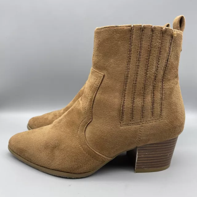 Lulus Ankle Boots Women’s Size‎ 7 Booties Brown Block Heel Pointed Toe (Scuffs)