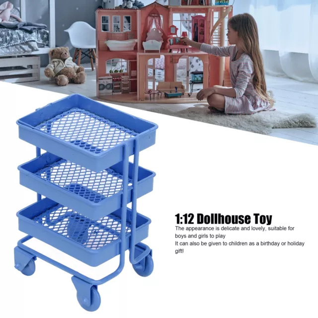 (Blue)Dollhouse Storage Rack Refined Appearance Simulation Trolley Metal