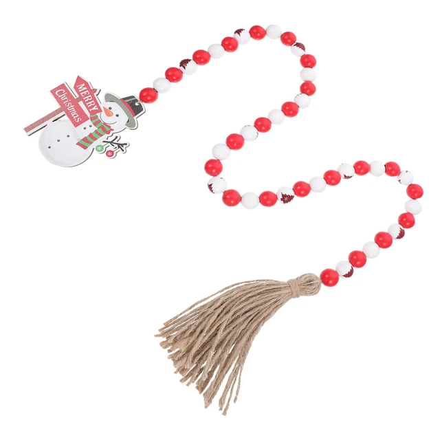 Perles En Bois De Bonhomme Neige Arbre Lotus Guirlande Rouges