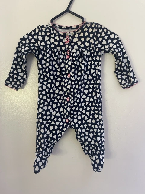 Carter's Baby Girl Allover White Hearts 100% Cotton Snap-Up Sleep & Play Navy NB